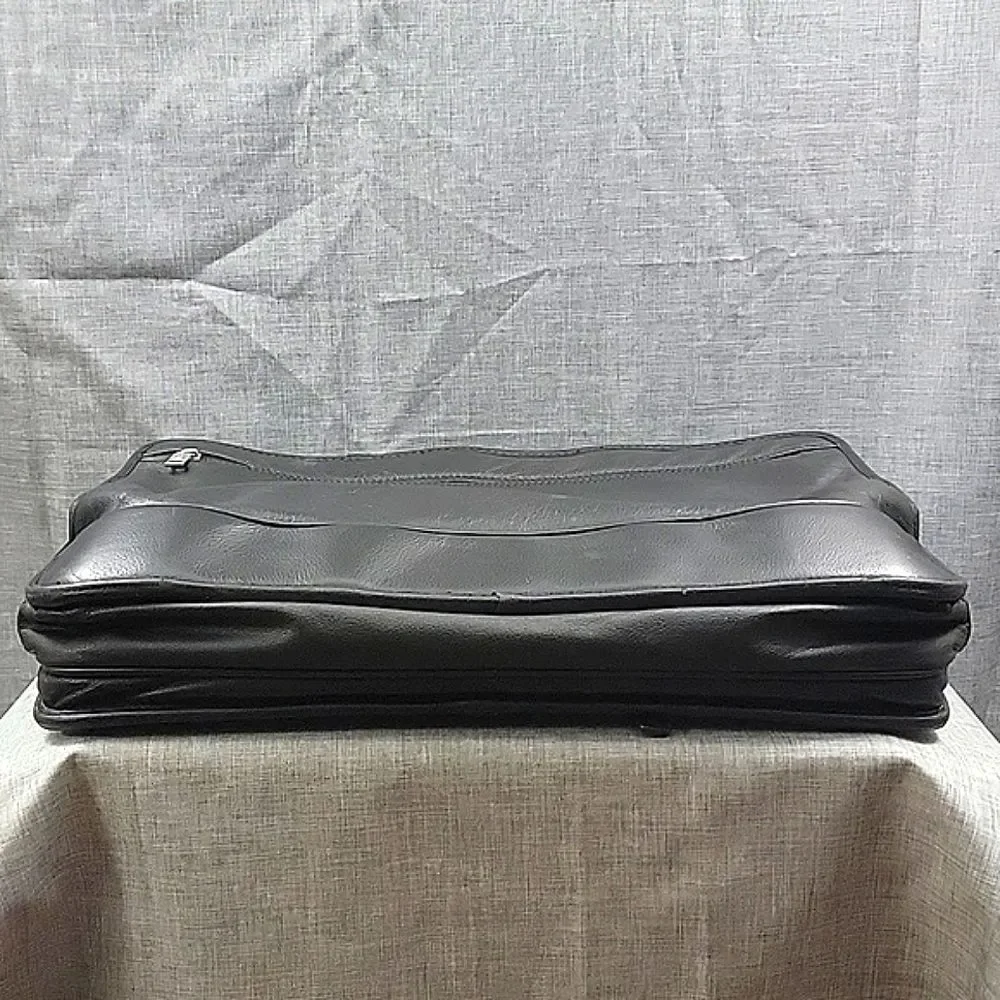 MORI Black Leather Briefcase / Computer Bag w/ Pockets, compartments, zippers
